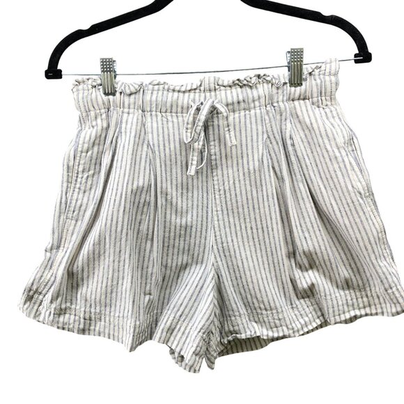 Uniqlo Linen Cotton Shorts Womens S Drawstring High Waisted Pleated Front Blue - Picture 1 of 7